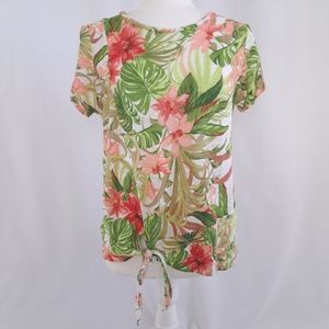 J. Jill Love Linen Tropical Floral Tee with Tie Front